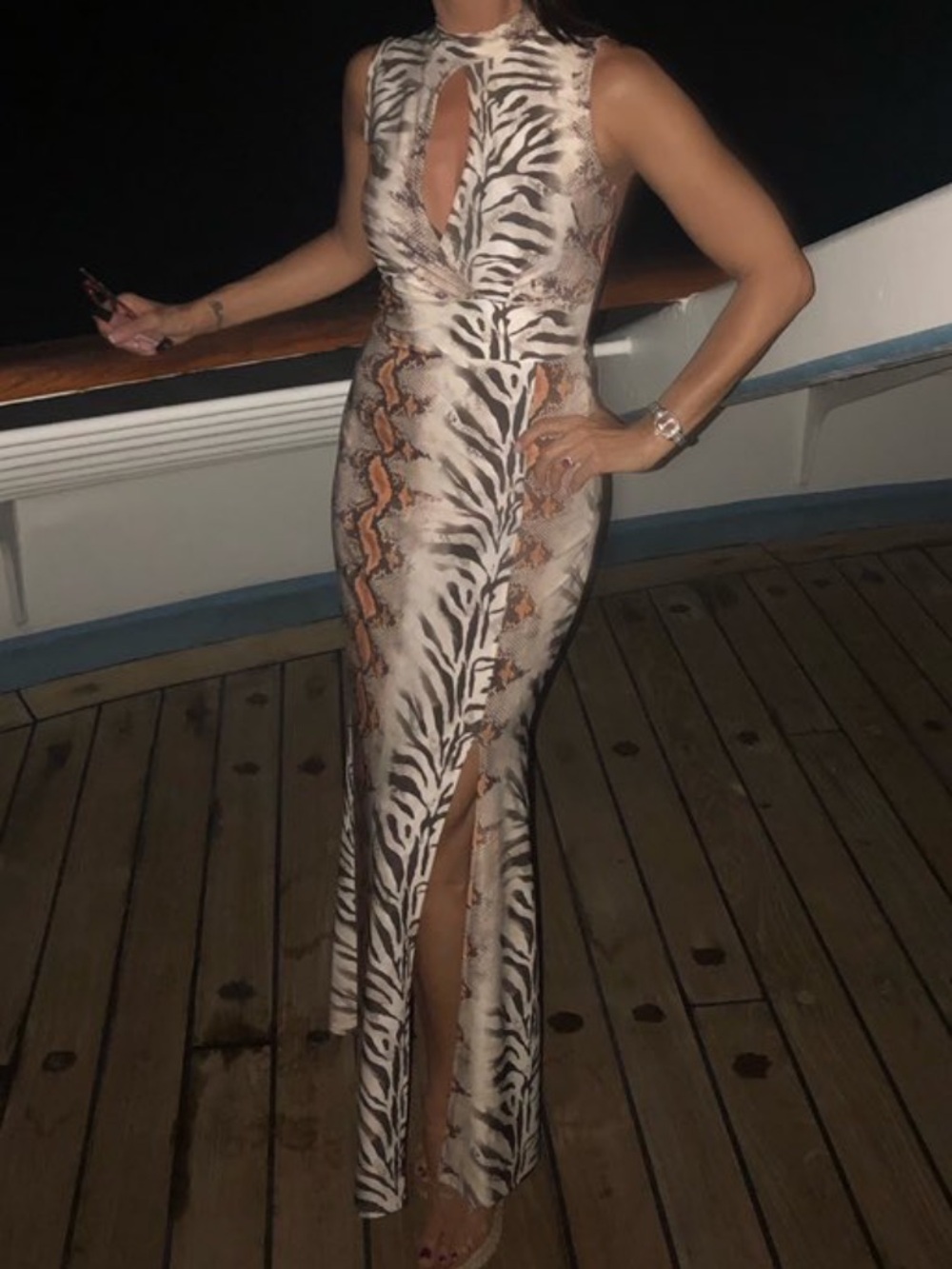 EUC Venus Y2K animal print sleeveless keyhole front maxi dress size medium